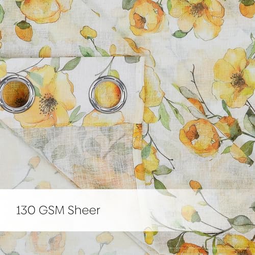 Image of haus & kinder Sheer Door Curtain 7 Feet Long Pack of 1 Door Curtain, 7 Feet Curtain for Door, Light-Filtering & Breathable (Sunny Bloom, Multicolor 114x213cm)