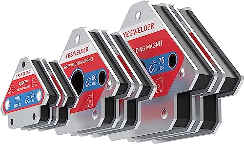 YESWELDER 6 pzas 11.3/23/43KG Escuadras magneticas para soldar Imán de Soldadura de Soporte Magnético 25 LBs/50 LBs/75 LBs Accesorios para Soldadura Eléctrica