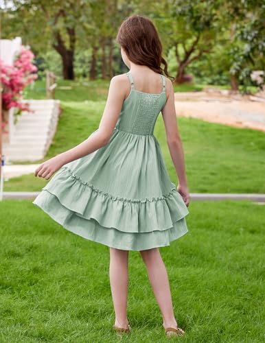 Image of Arshiner Girls Cami Summer Dress Boho Sleeveless Casual Sundress with Pockets for 4-12 Y