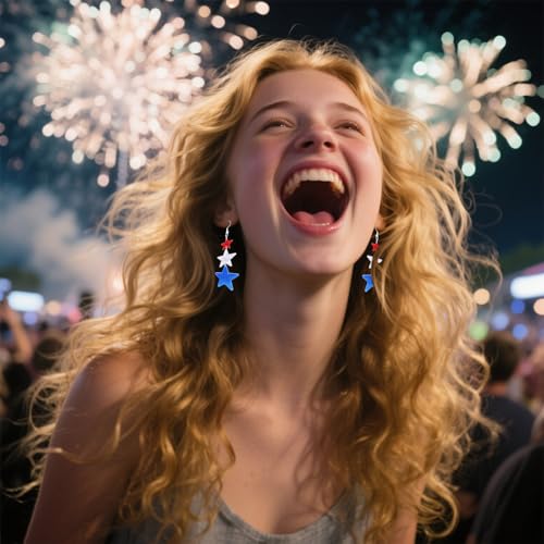 Acrylic Sparkly 4th of July Earrings for Women, Trendy Independence Day Patriotic Drop Dangle Earrings, Fourth of July Outfits & Shirt Accessories for Women3