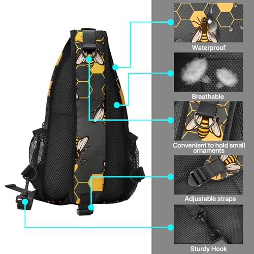 FyLybois Honeycomb Bee Sling Bag Crossbody Travel Hiking Bags Mini Chest Backpack Casual Shoulder Daypack for Women Men with Strap Lightweight Outdoor Sport Climbing Runners4