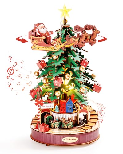 ROBOTIME Kit Modello in Legno Carillon Christmas Melody Tree, Puzzle 3D in Legno per Adulti e Bambini, Decorazione per la Casa e Regali di Natale per Tutti