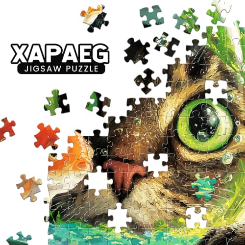 Puzzle de 300 piezas para adultos con gato y peces dorados, 20.5 x 15 pulgadas, arte divertido de mascotas miniatura 2