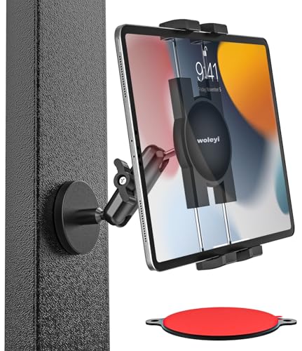 Magnetic Tablet Holder Mount Fridge [Powerful Magnet & Flexible & Durable] Gym White Board Metal Rack Tablet Stand with Magnet Base for iPad Mini Air Pro, Galaxy Tab, Kindle, Fire, Phone, 4-13'