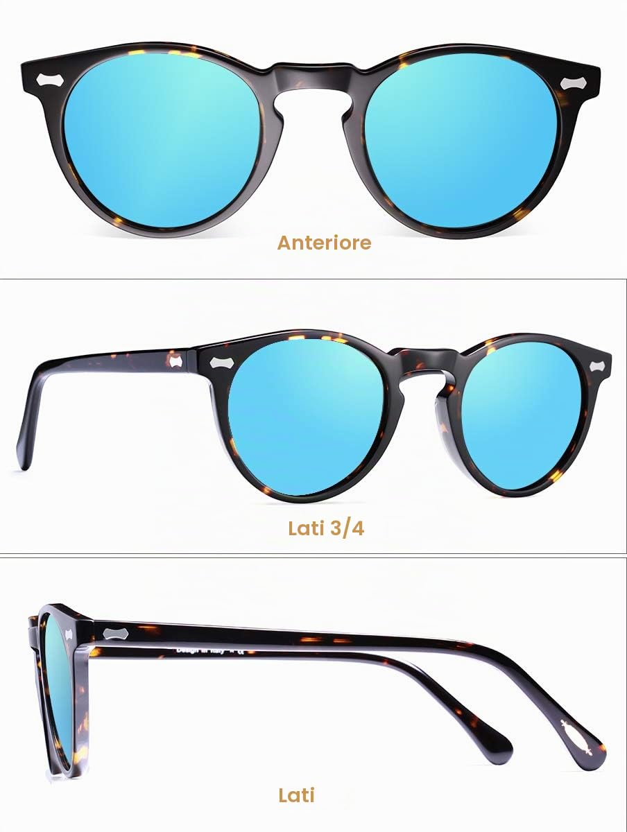 Carfia Retro Occhiali da Sole da Uomo Polarizzati Occhiali Unisex per Uomo e Donna con Struttura in Acetato e Protezione UV400