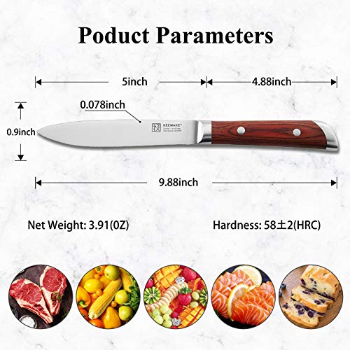 KEEMAKE Steak Knife Set-5''Serrated Kitchen Knife-German High Carbon Stainless Steel-Ergonomic Pakkawood Handle-Set of 4 - Thumbnail 6