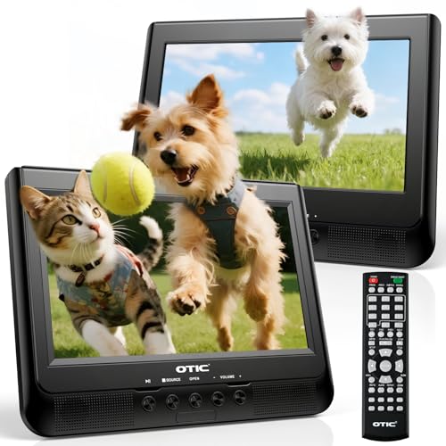 OTIC 10.1' Dual Car DVD Player,Portable DVD Player for Car Headrest Dual Screen with Remote, 5 Hours Rechargeable Battery, Last Memory, All Region, Support DVD/CD/USB/SD Card