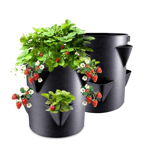 Shiawase 2 Pezzi Vasi per Fragole e Fioriere, Vasi per Piante con 8 Tasche Laterali, Portatili in Tessuto non Tessuto, Sacchetti per la Coltivazione Delle, per Piante da Giardino