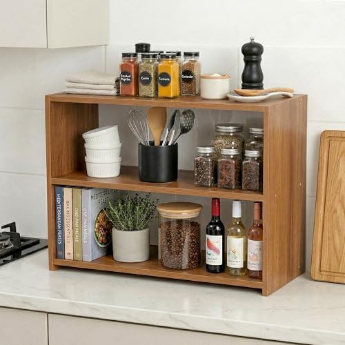 Image of Lukzer 3 Tier Wooden Kitchen Organizer Rack | Multipurpose Storage Shelf for Toaster, Spice & Utensils | Space Saving Bedside Bookshelf, Shoe Stand for Home & Office (SR-004 /Oak Brown)