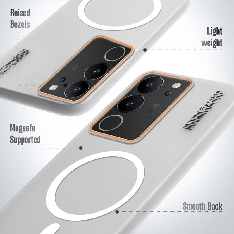 Image of Mr. Case Back Cover for Vivo V29 5G Sleek Frosted Translucent Back Only Compatible with Wireless Magnetic Accessories | Anti-Scratch Shockproof Phone Case - White