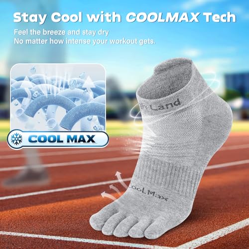 Image of Tough Land Coolmax Five Finger Toe Socks for Men and Women - Athletic Running Ankle Socks - 3 Pairs