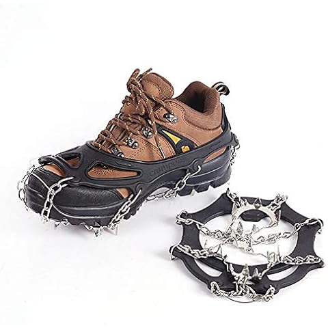LionVon Strap Type Crampons, 19 Teeth Claws Multi-Function Non-Slip Ice Cleat Crampons with Stainless Steel Chain for Ice Spikes Hiking Camping Moutaineering, Black L Cover
