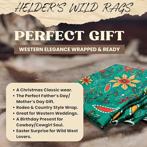Wild Rag Silk Scarf 36'', Western Cowboy Bandana Square Silky Wild Rags,Teal Floral Tibal Scarves for Men & Women4