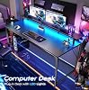 Escritorio gamer PRAISUN de 55 pulgadas, con luces LED y tomas de corriente, soporte para monitor, negro | Escritorio resistente para PC para hogar, oficina, estudio y trabajo, luces LED, 4 tomas de corriente y estación de carga USB-C 8