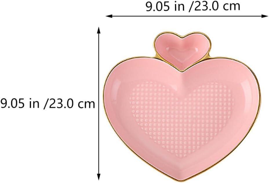 Zerodeko Ceramic Dumpling Plate Heart Shaped Dessert Plate with Pink Gold Rim Porcelain Snack Serving Dish for Home Kitchen Dining