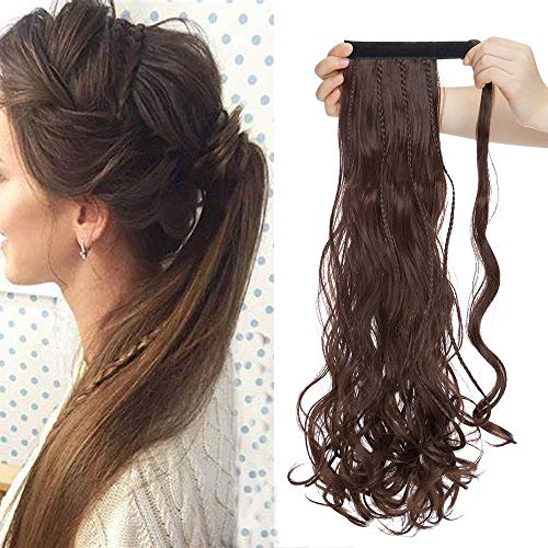 24"(60cm) SEGO Coleta Postiza Rizada Larga con Trenzas Pelo Sintético Se Ve...