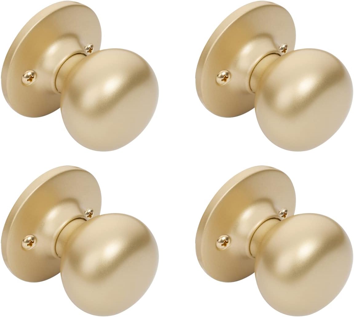 Designers Impressions Bedford Design Satin Brass Round Passage Door Knob (Hall & Closet), 3 Pack