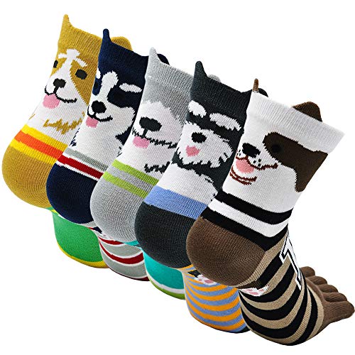 ZAKASA Womens Toe Socks Funny Cat Dog Print Cotton Five Finger Socks Novelty Athletic Running Crew Ankle Socks Size 6-9