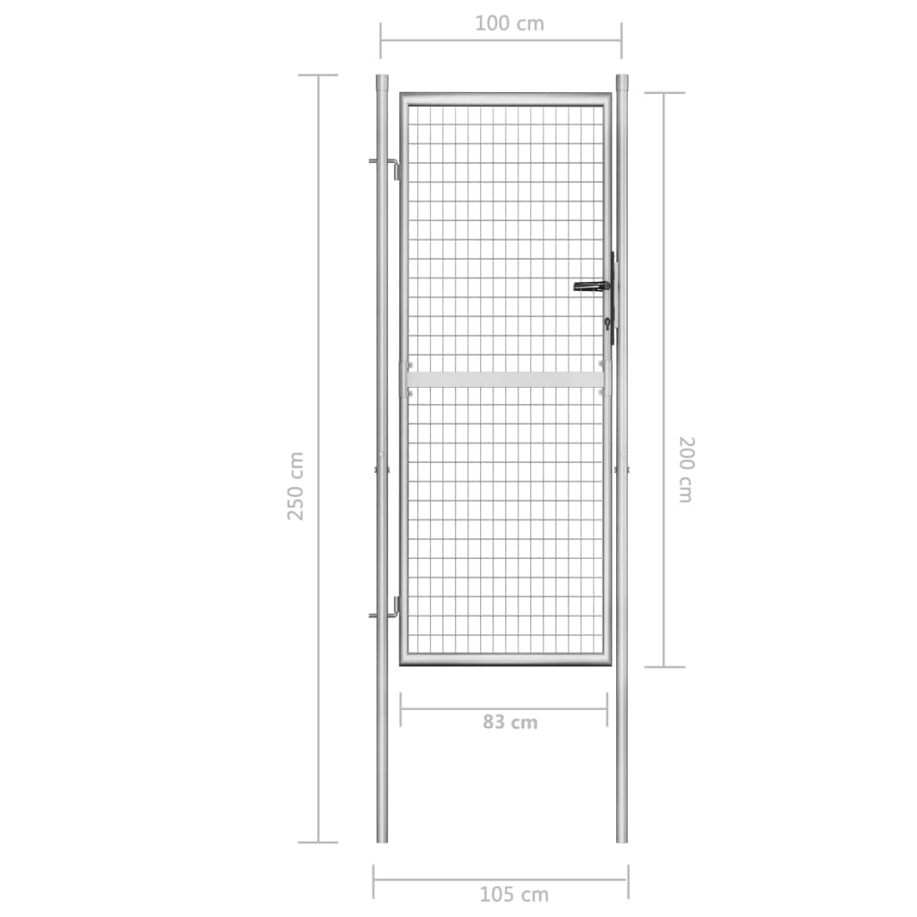 vidaXL Puerta de Jardín Acero Galvanizado Plateado 105x250cm Cercado Entrada Práctica Bricolaje Bisagras Resistentes Diseño Clásico Estable Duradera