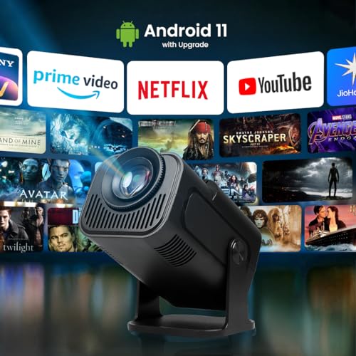 Image of OTEK Joy Smart Portable Projector | Android 11, Native 720P HD with 4K Support | 3500 Lumens 200 ANSI | 5G WiFi & BT 5.4 | Mini Home Theater, Keystone, 180 Flip, Built-in Speaker