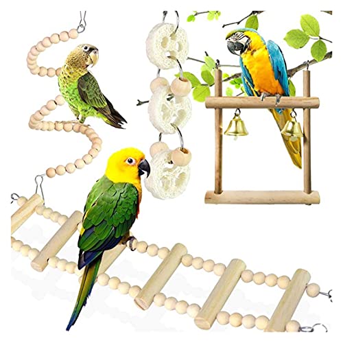 Vogelspeelgoed Traumdeutung 8 stks/set Bird Parrot Toys Houten Hangende Swing Hangmat Climbing Ladders Perches Vogel… - Afbeelding 5