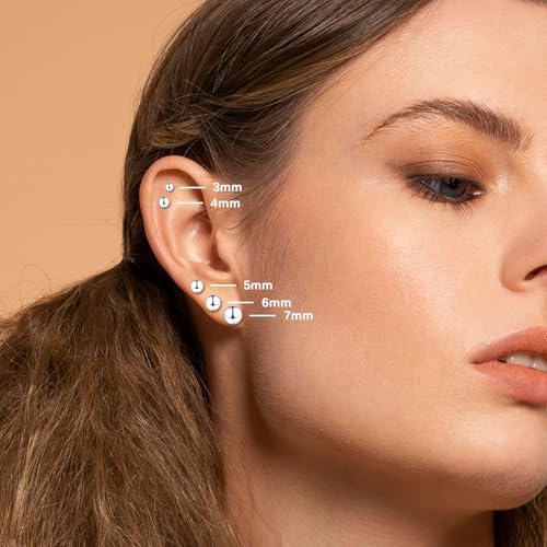 18K White Gold Plated Sterling Silver Ball Stud Earrings 3mm-10mm Options, Simple Polished Ball Studs Hypoallergenic Jewelry3