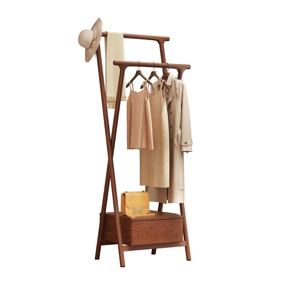 Dh2yjnbf3 Standing New Chinese Style Solid Wood Clothes Hanger Floor Household Simple Living Room Coat Rack Bedside Hallway
