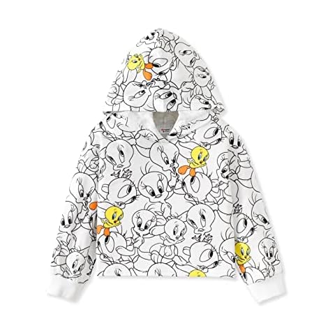 Looney Tunes Kids Boys Girls Tweety Longsleeve Hoodie Sweatshirt Fall Winter Clothes for Girls 4-12 Years, White, 10-11 Years Cover