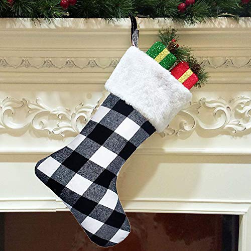 image for Createy Christmas Stockings, 6 Pack 18 Inch Black White Buffalo Plaid 