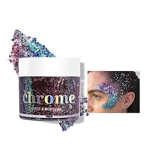 MAEPEOR Holographic Body Glitter Gel 6 Colors Long Lasting Chunky Glitter Gel Color Changing Glitter Gel Under Light for Body Face Hair Makeup (61g, Colors H02)