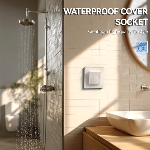 BSEED Steckdose mit Abdeckdung aus Glas, EU-Standard Wandsteckdose mit Krallen, Einbausteckdose, Einfach Montage, Neu E-Serie, 16A 250V, 86mm 1 Fach Wei&szlig;