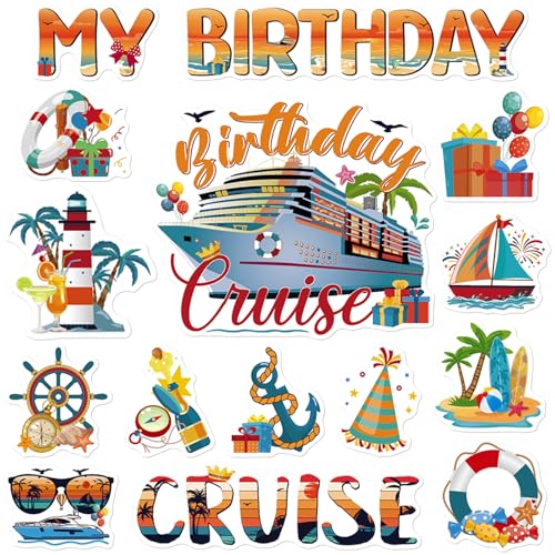 Image of Dazoratix Birthday Cruise Door Decorations - 15 Pcs Retro Ship Cabin Anchor Magnetic Funny Sea Navigation Magnets Stickers Stateroom Refrigerator Decals for Summer Carnival Party Accessories Car Decor