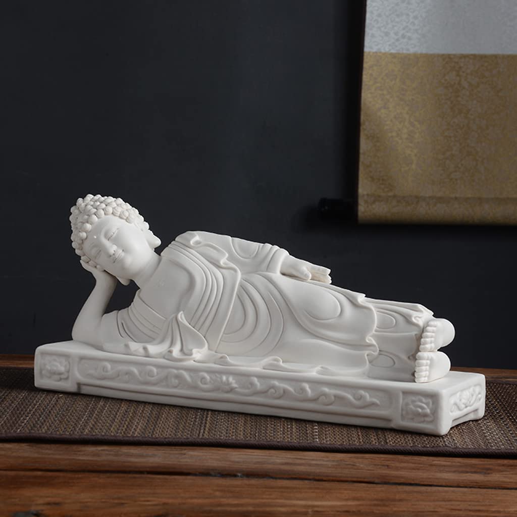 keramische Statue, Liegender, 13 Zoll großer schlafender Buddha aus weißer Keramik – ruhige Buddha-Figur und Skulptur for Feng Shui-Heimdekoration als Heimdekoration