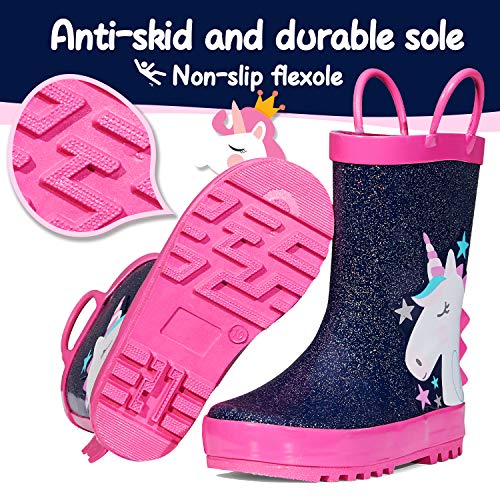 Image of mysoft Kid Rain Boots Toddler Rubber Waterproof Boot Boy Girl with Handle | Pull on, Slip Resistant