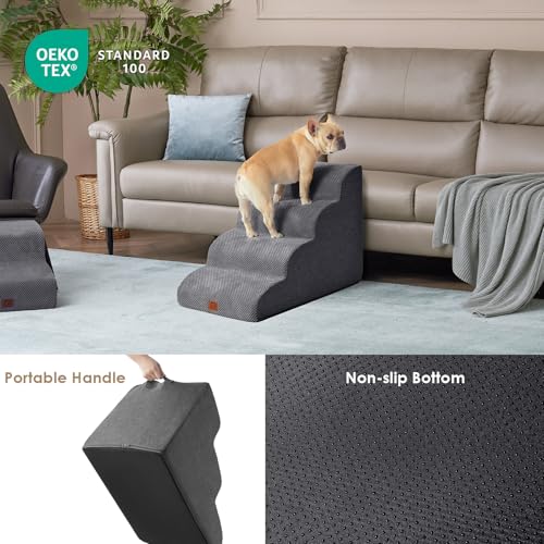 EHEYCIGA Curved Dog Stairs Ramp for High Beds 19.7" H, 4-Step Dog Steps for Small Dogs and Cats, Pet Stairs for High Bed Climbing, Non-Slip Balanced Pet Step Indoor, Grey - Image 6