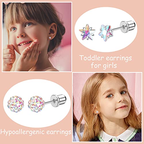 Sailimue 10 Pairs Hypoallergenic Screwback Earrings For Women 316L Stainless Steel Heart Cz Screw Back Earring Studs Multicolored Butterfly Flower Stud Earrings Set #TOP2