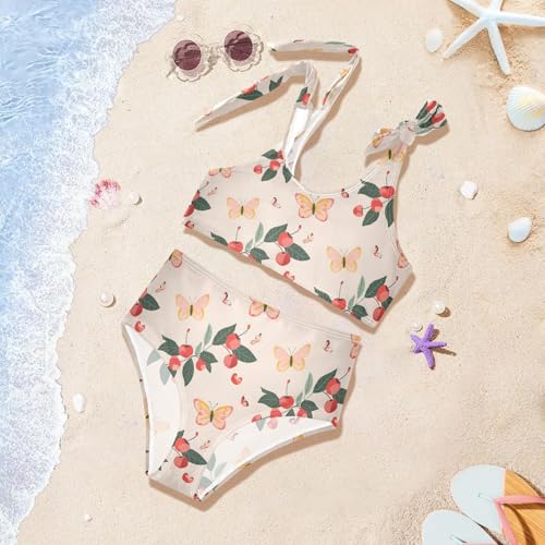 Cherry Butterfly Girls Two Piece Tankini Swimsuits Summer Bathing Suit Beach Swimwear Set2