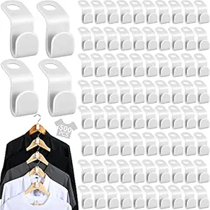 Clothes Hanger Connector Hooks Plastic Hanger Extender Clips White Clothes Hanger Connector Hooks Closet Hangers Heavy Duty Space Saving Cascading Connection Hooks for Clothes Closet (500)