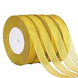 Hapeper 4 Rolls 3/5 Inch Metallic Glitter Ribbons for Gift Wrapping Crafts Birthday Wedding Pary Dec