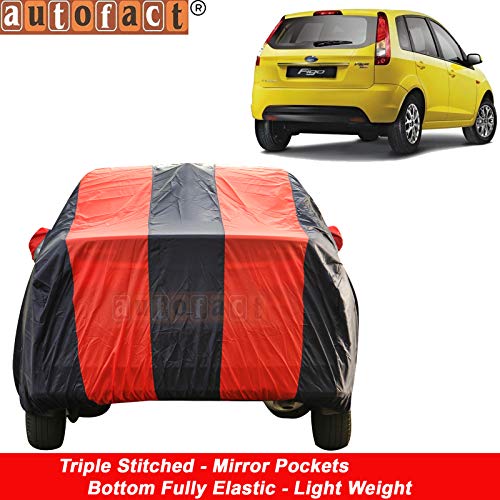 Image of Autofact Car Body Cover for Ford Figo Old Model (2008 to 2014) (Mirror Pocket, Premium Fabric, Triple Stiched, Fully Elastic, Red /Blue Color)