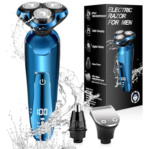 Image of Electric Razor for Men, Cordless 3D Rotary Head Shavers for Men Face, Wet /Dry Waterproof, LED Display, Ideal Gift for Husband /Dad /Boyfriend (Blue)