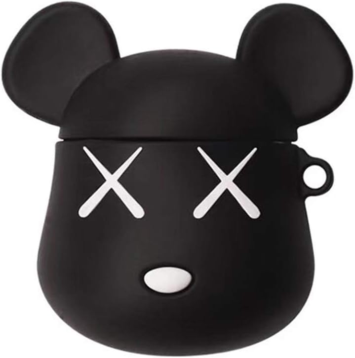 VvXx Practical Generous Design Fashion Cute Bear Soft Silicone Wireless Bluetooth Earbuds Headset Case Protctive Cover Box for Apple Airpods 1/2 Earphone Accessories (Black)
