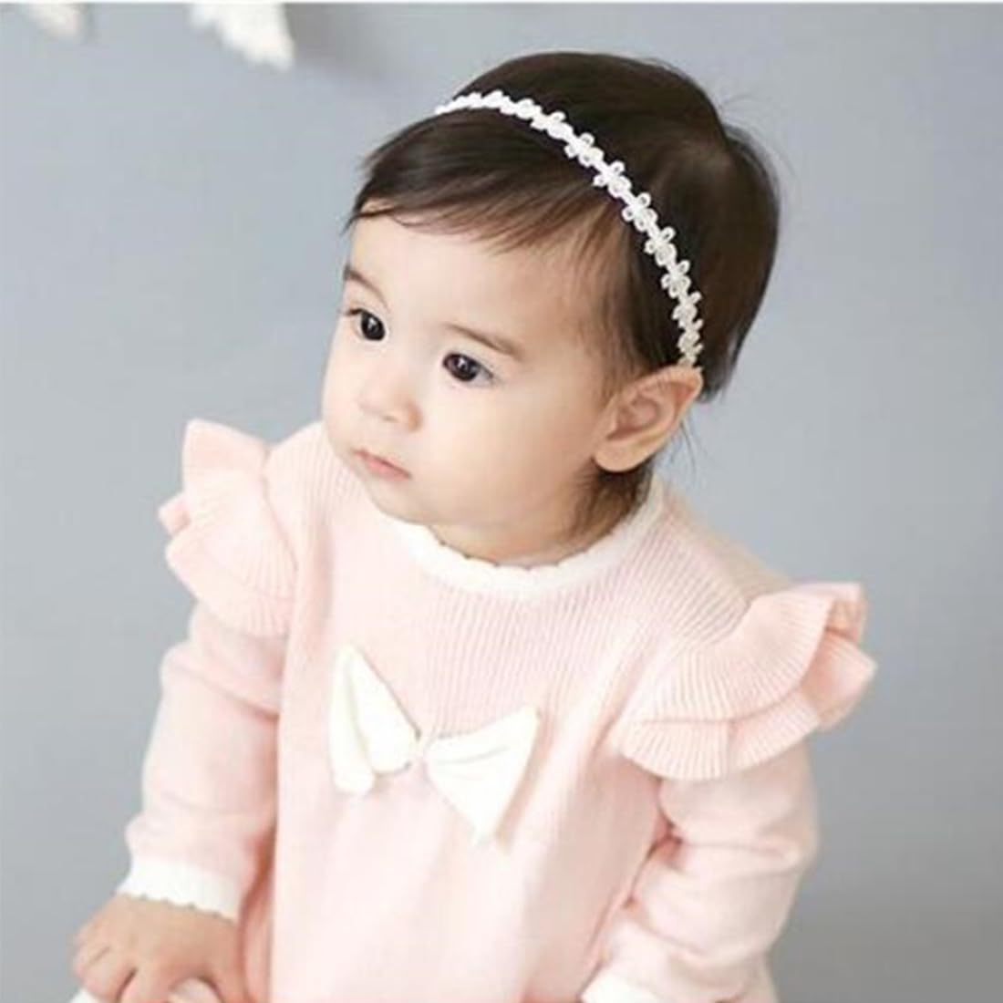 Bandeau blanc en perles pour bébé fille, bandeau de baptême élastique en nylon pour fille, 1 unité (Lot de 1)