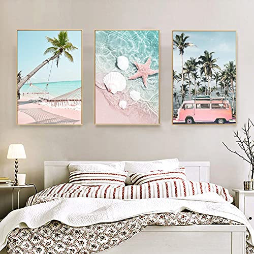 3 Stuk Roze Strand Palm Tree Canvas Schilderij Muur Art voor Woonkamer Meisjes Slaapkamer Badkamer Plant Foto's Dorm… - Afbeelding 6