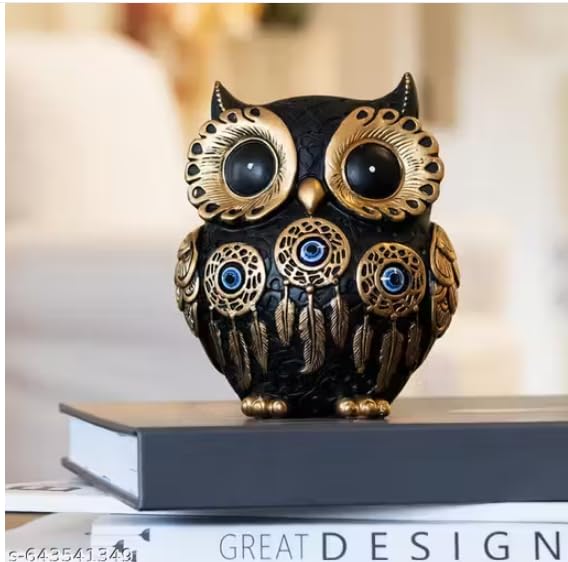 Image of Evil Eye 4 Inch Owl Statue for Good Luck l Feng Shui & Vastu II Evil Eye II Showpiece for Home Decor (Black, 4 inch)
