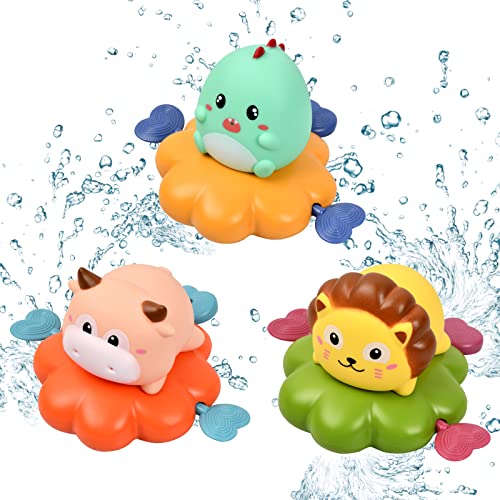 Chstarina Jouet de Bain Bébé, 3 Pièces Jouet Bain pour Bebe Enfant, Jeu d'eau, Jouet de Piscine, Jouets Flottants des Animaux, Jouets de Douche pour Garcon Fille - Dinosaure Lion Vache Cover