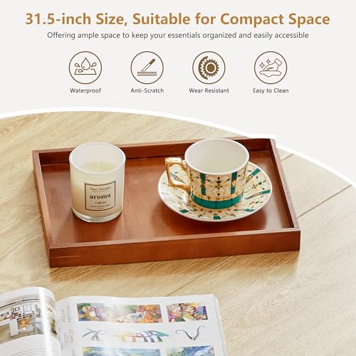 Image of 33 inch Round Coffee Table with Lift-Top & Flip-Top Storage, Modern Accent Fluted Coffee Tables with Metal Frame, Wooden Circle Center Table for Living Room Small Space Apartment Office (Natural)