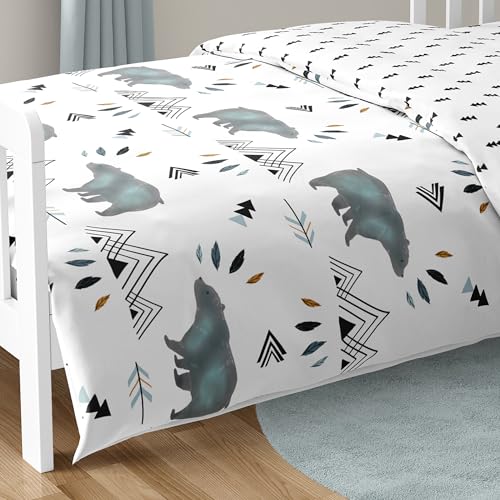 Image of Sweet Jojo Designs Bear Mountain Watercolor Boy Toddler Kid Childrens Bedding Set 5 Pieces Comforter, Sham and Sheets