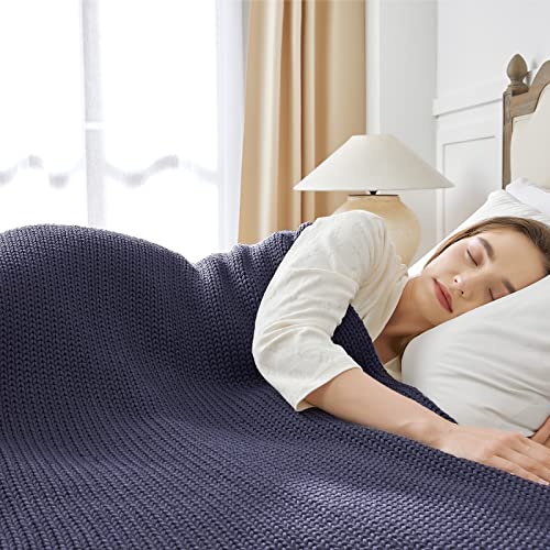 Guohaoi Knitted Weighted Blanket for Adults (Dark Grey 50"x75" 15lbs) No Beads Cooling Throw Blanket for Hot Sleepers, Home Decor Breathable Chunky Knit Heavy Blanket Use on Full Size Bed