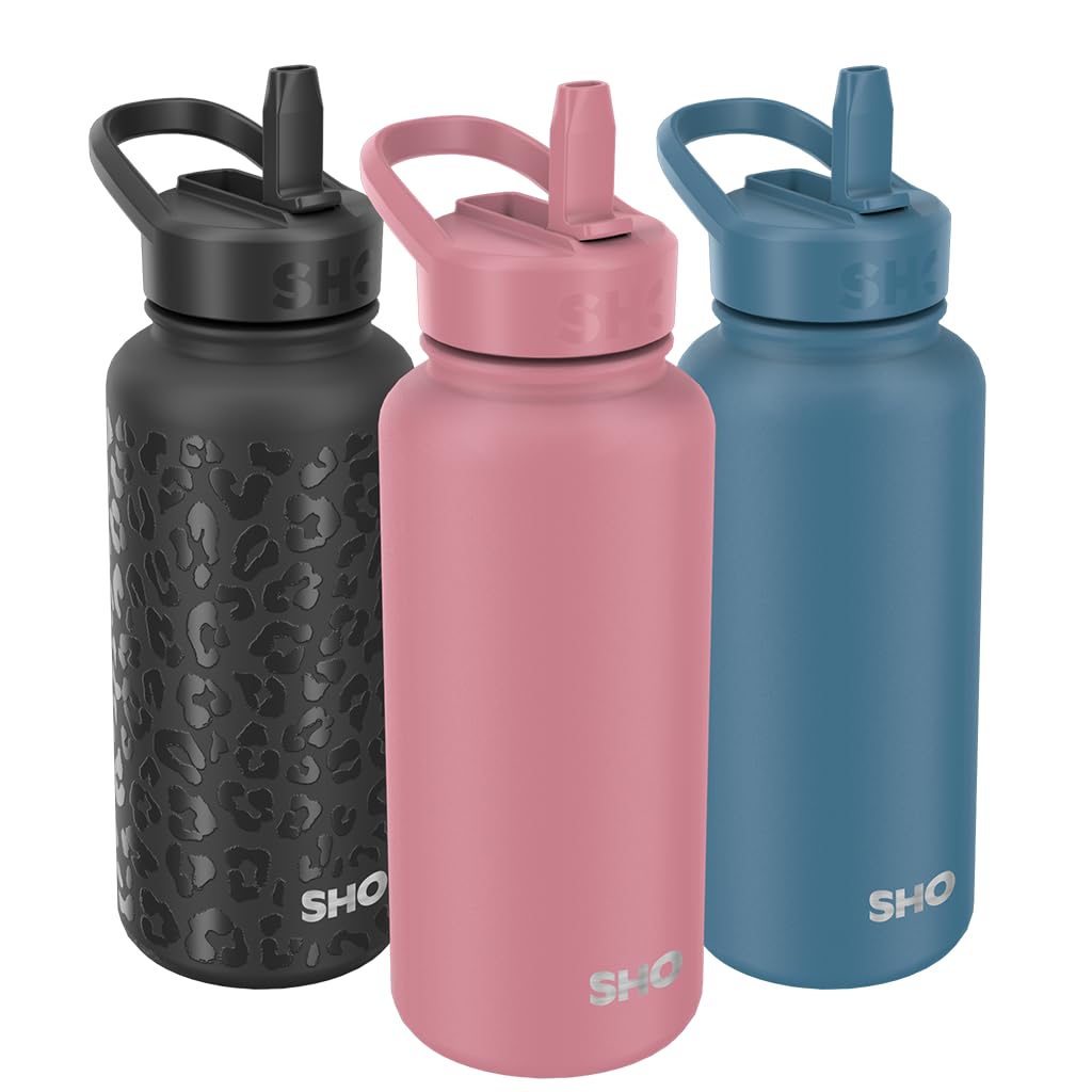 SHO Guzzler Water Bottle with Straw Lid - Leakproof, Dishwasher Safe, BPA Free, No Sweat, Vacuum Insulated Double Walled Stainless Steel Flask, 950ml & 1900ml - 24 Hours Cold (Vintage Rose, 950ml) โ image 1
